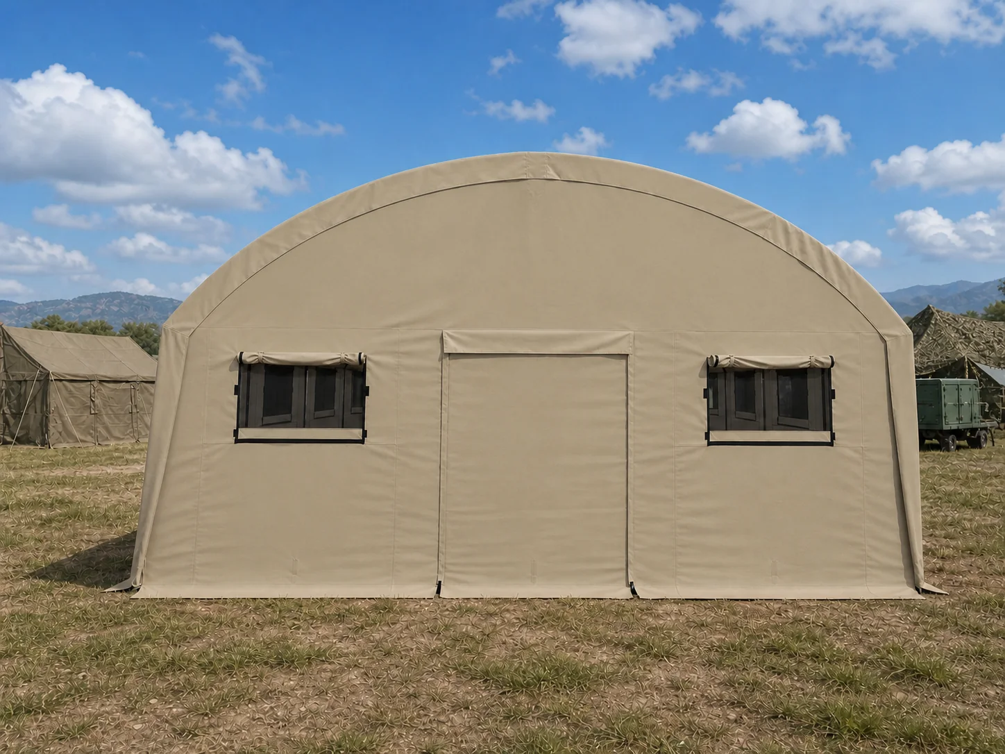 Arc-Roof Straight-Wall Shelter — application scene for environment reference