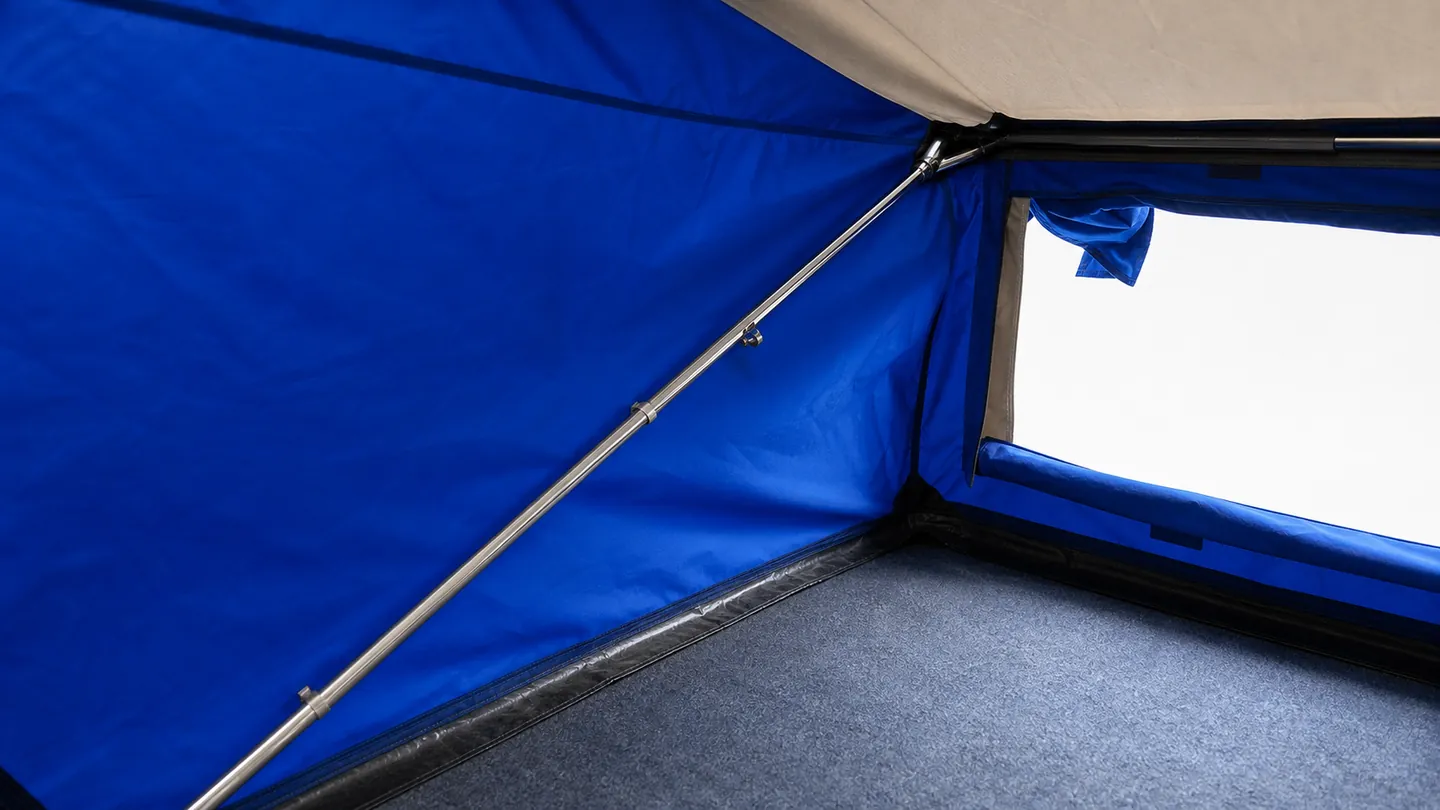 Forward-Fold Camper Trailer Tent — Structure, frame and usable space