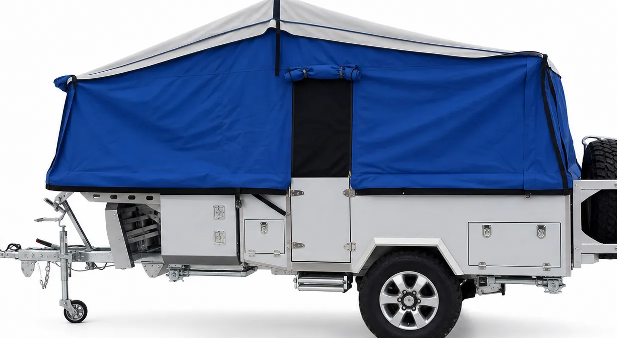 Forward-Fold Camper Trailer Tent — Access, zipper and ventilation details