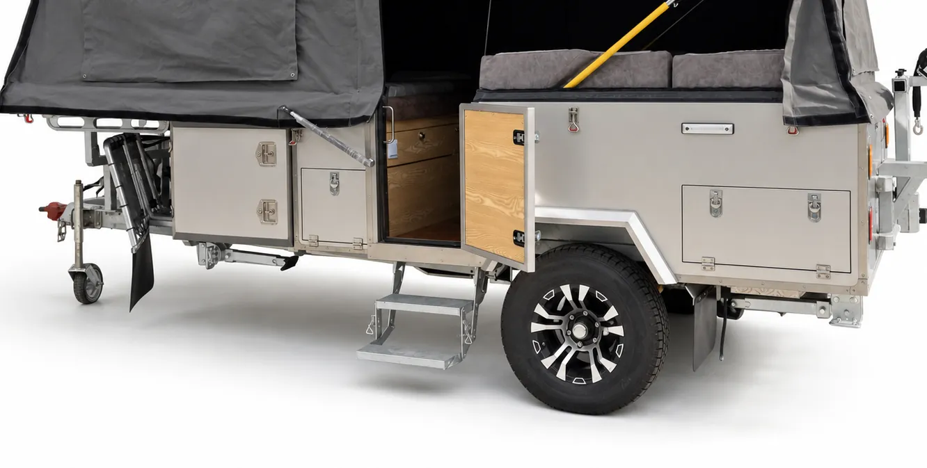Forward-Fold Camper Trailer Tent — Seams, connections and groundsheet details