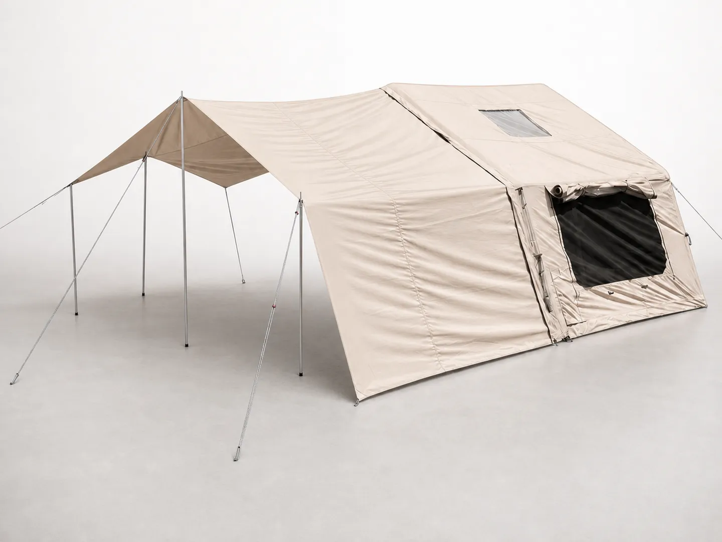 9 m² Inflatable Tent with Canopy — Structure, frame and usable space