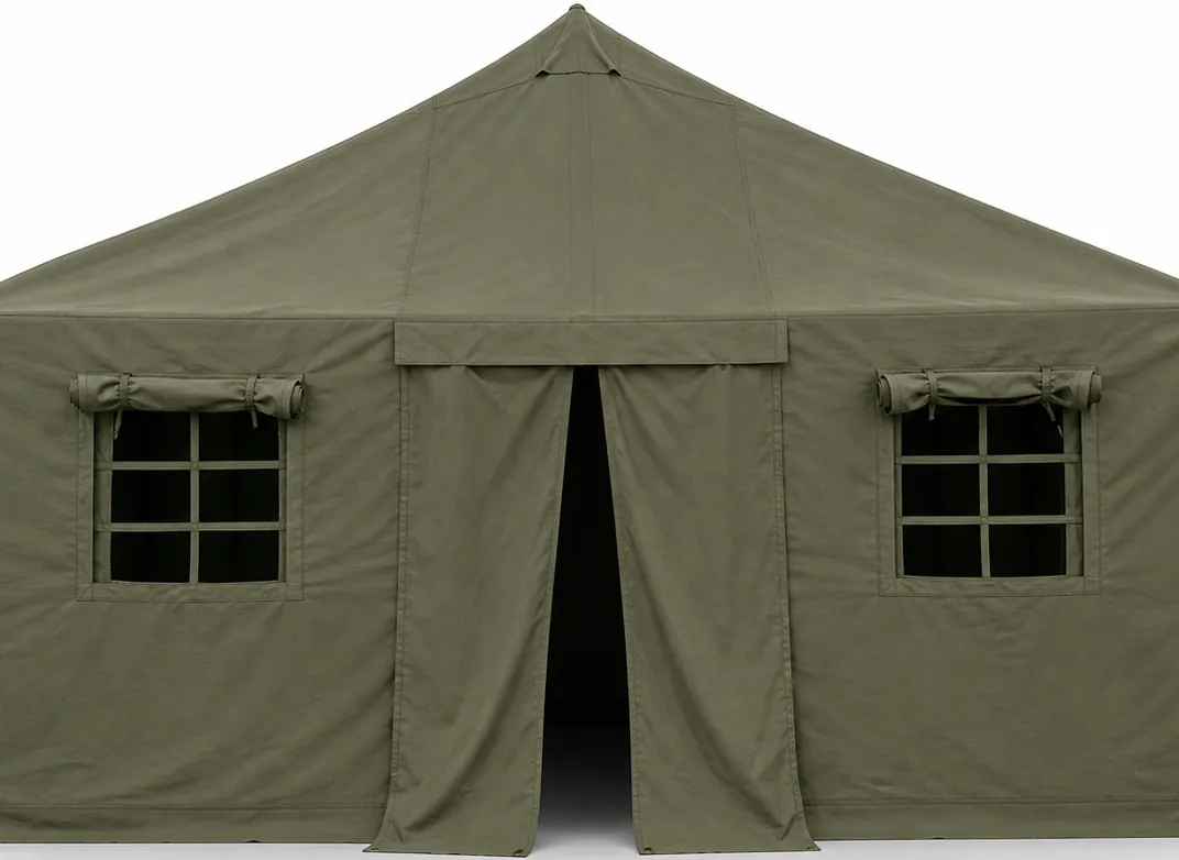 4.8 × 4.8 m Military Tent — Access, zipper and ventilation details
