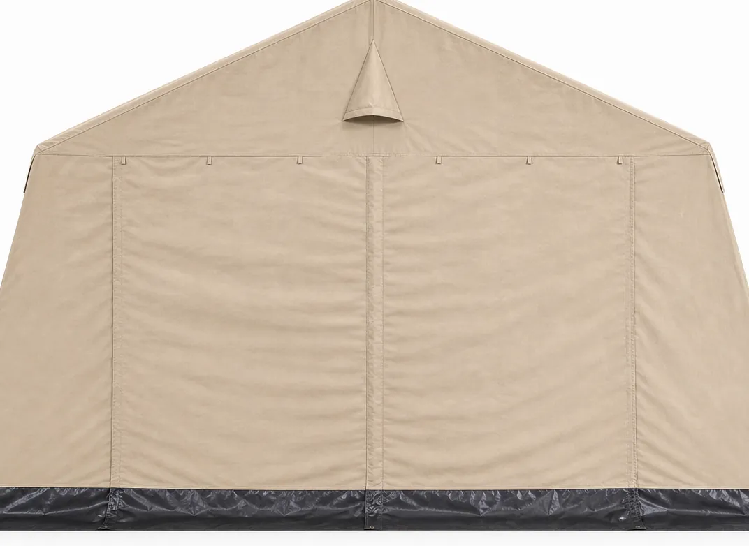 5 × 6 m Ridge-Style Tent — Access, zipper and ventilation details