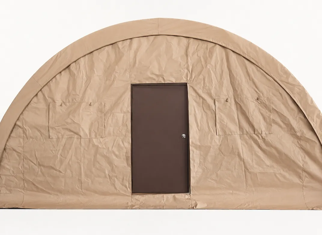 6 × 10 m Semi-Dome Shelter — Access, zipper and ventilation details