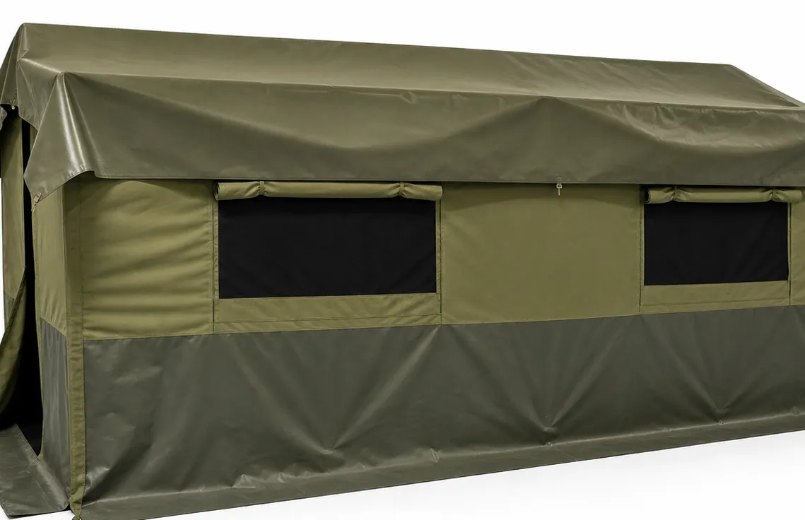 Straight-Wall Double-Roof Military Tent — Access, zipper and ventilation details