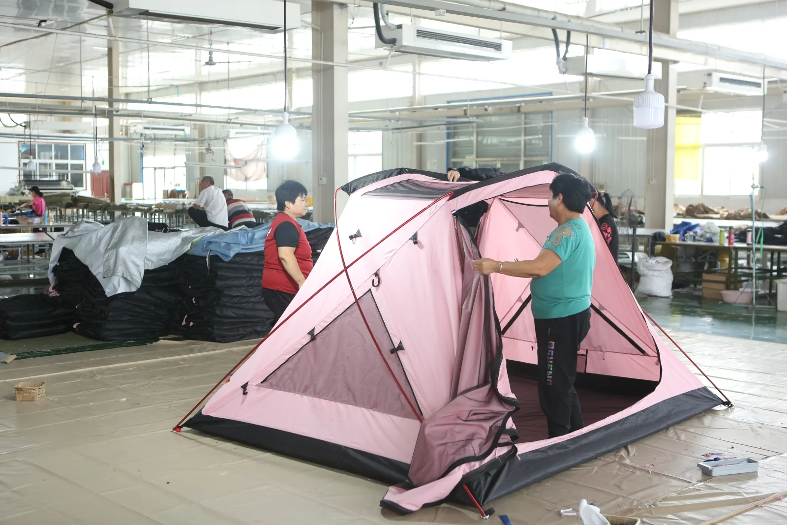 Tent trial setup inside Dong Jun factory